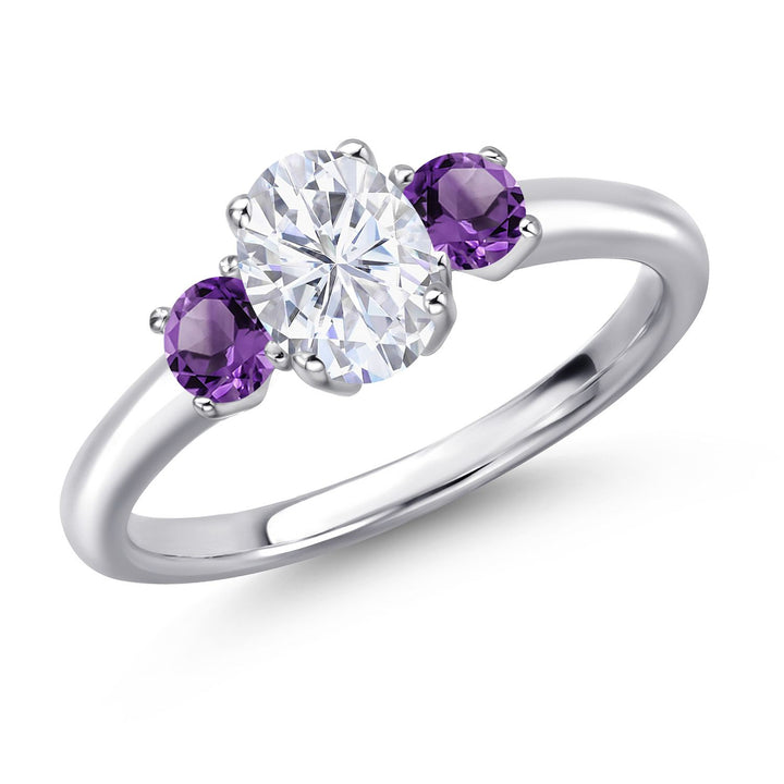 Moissanite and Amethyst_5_Ring in 925 Sterling Silver