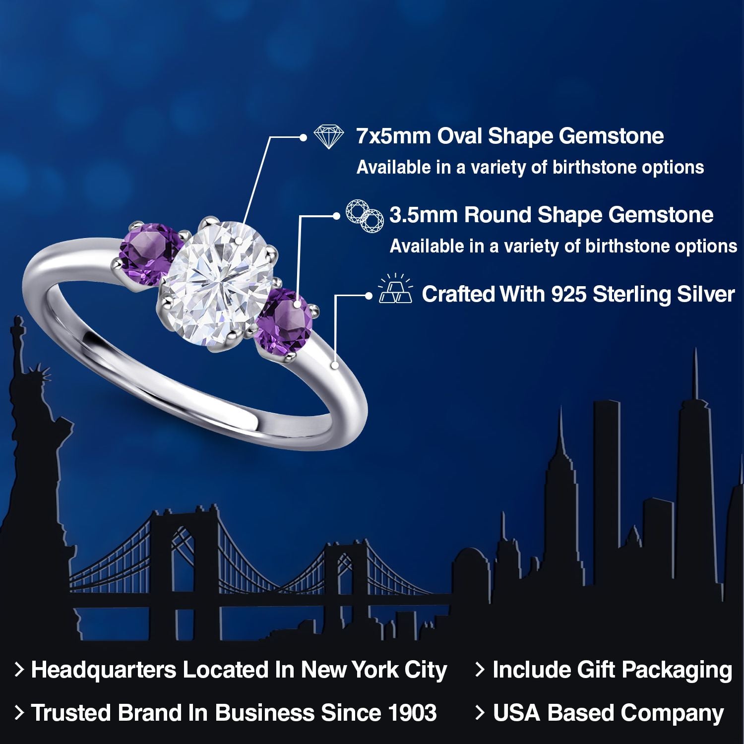 Moissanite and Amethyst_5_Ring in 925 Sterling Silver