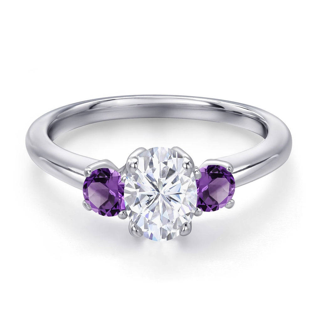 Moissanite and Amethyst_5_Ring in 925 Sterling Silver
