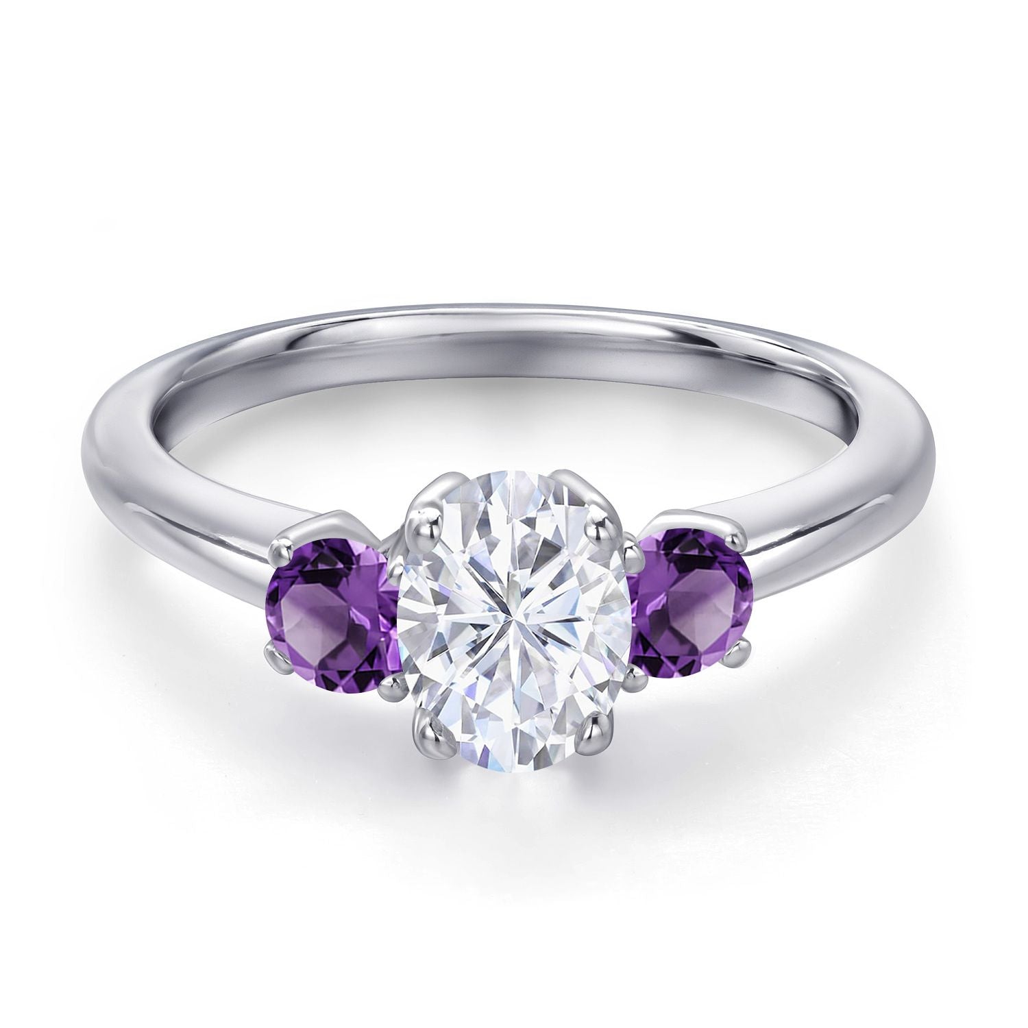 Moissanite and Amethyst_5_Ring in 925 Sterling Silver