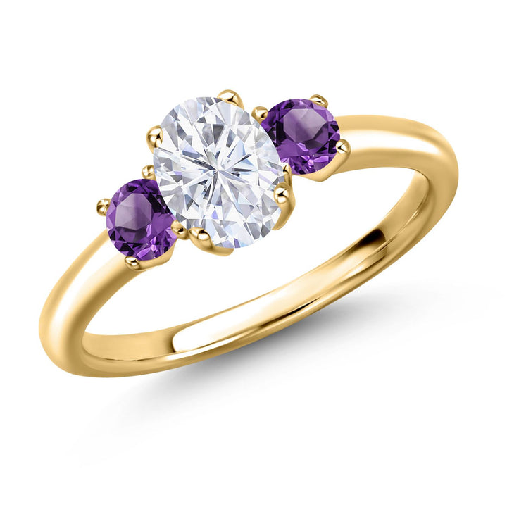 Moissanite and Amethyst_5_Ring in 925 Yellow Gold Plated Silver