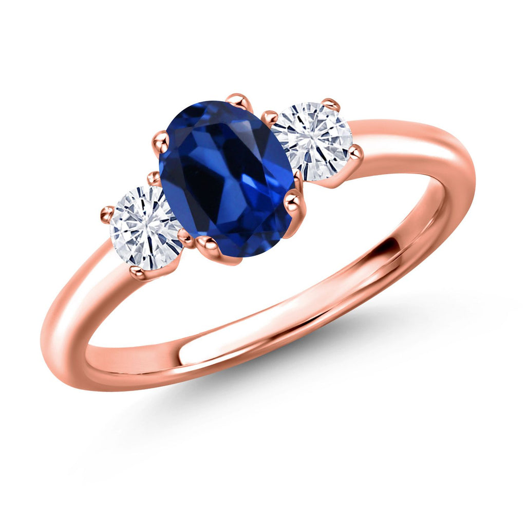 Blue Created Sapphire - September_8_Ring in 925 Rose Gold Plated Silver