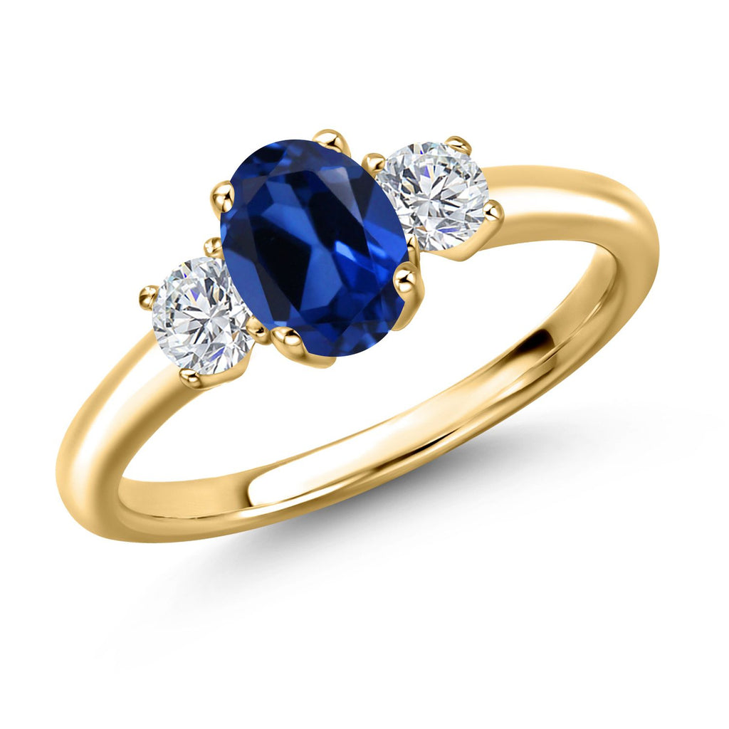 Blue Created Sapphire - September_6_Ring in 925 Yellow Gold Plated Silver