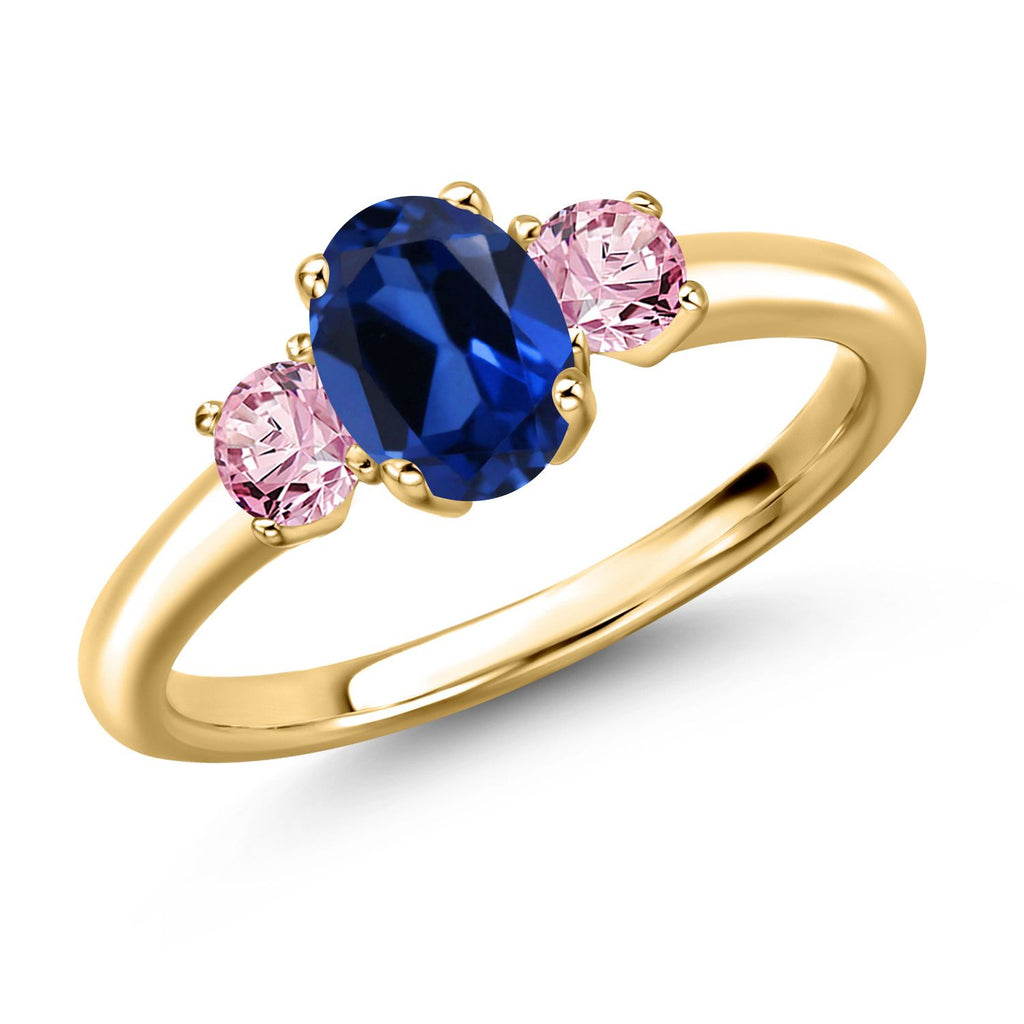 Blue Created Sapphire - September_9_Ring in 925 Yellow Gold Plated Silver