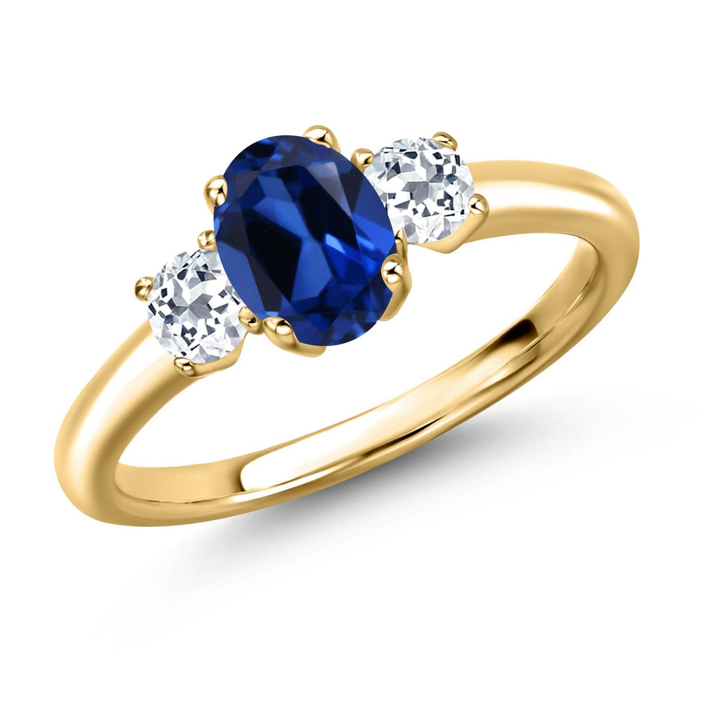 Blue Created Sapphire - September_8_Ring in 925 Yellow Gold Plated Silver