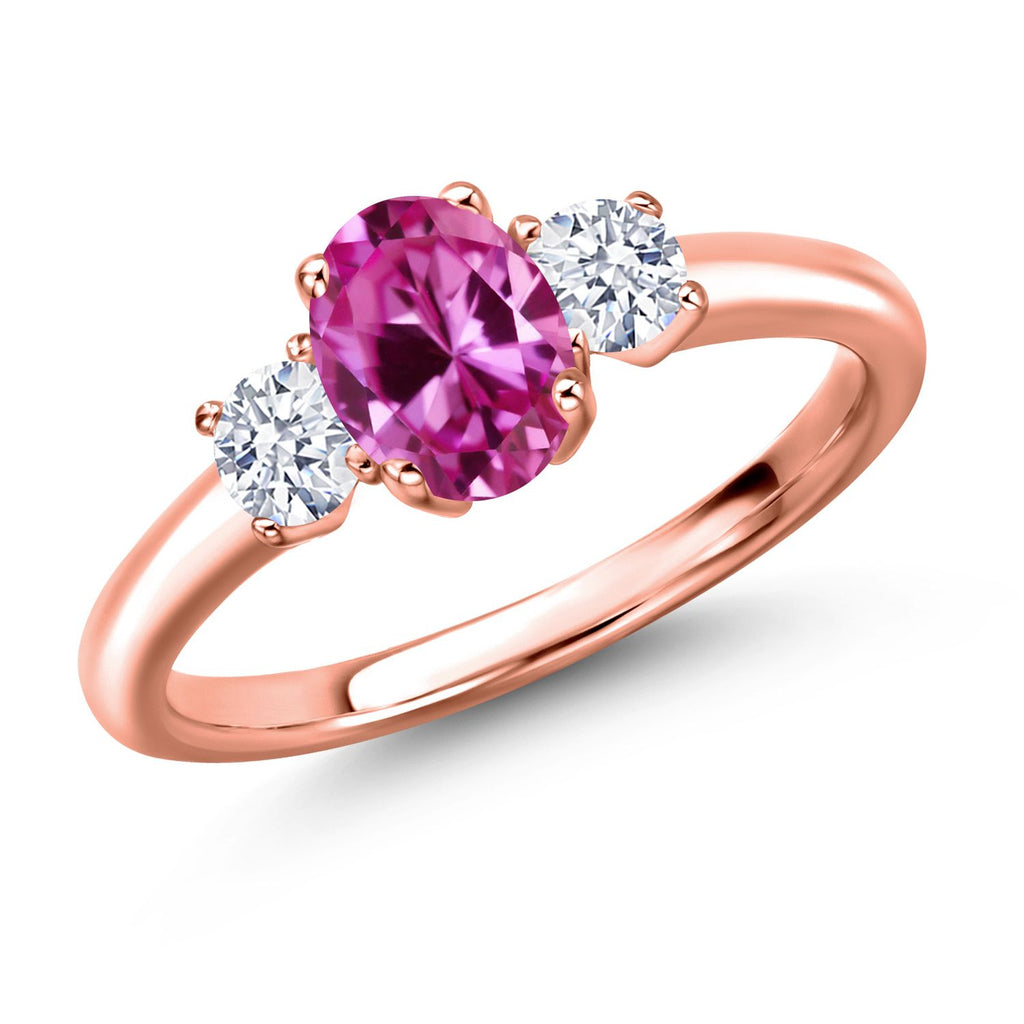 Pink Created Sapphire - September_8_Ring in 925 Rose Gold Plated Silver