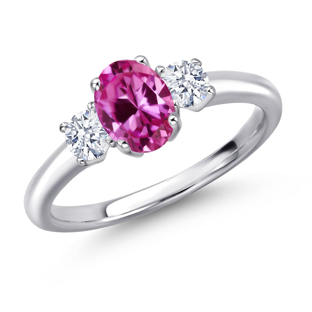 Pink Created Sapphire - September_6_Ring in 925 Sterling Silver