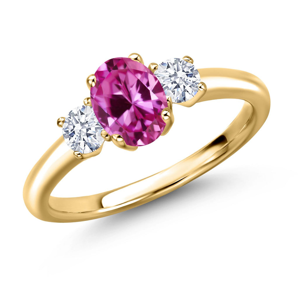 Pink Created Sapphire - September_8_Ring in 925 Yellow Gold Plated Silver