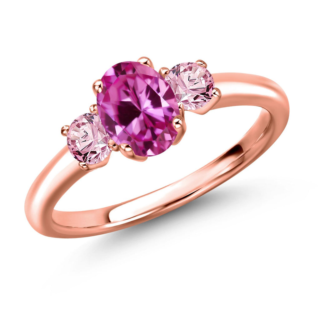 Pink Created Sapphire - September_8_Ring in 925 Rose Gold Plated Silver