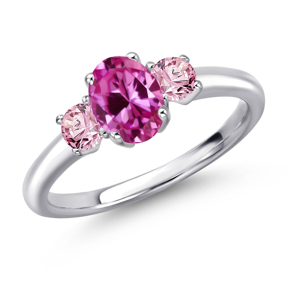 Pink Created Sapphire - September_5_Ring in 925 Sterling Silver