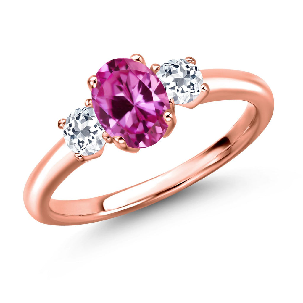 Pink Created Sapphire - September_9_Ring in 925 Rose Gold Plated Silver
