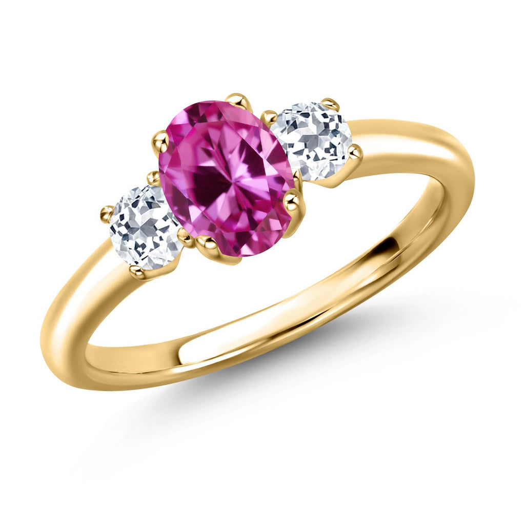 Pink Created Sapphire - September_6_Ring in 925 Yellow Gold Plated Silver