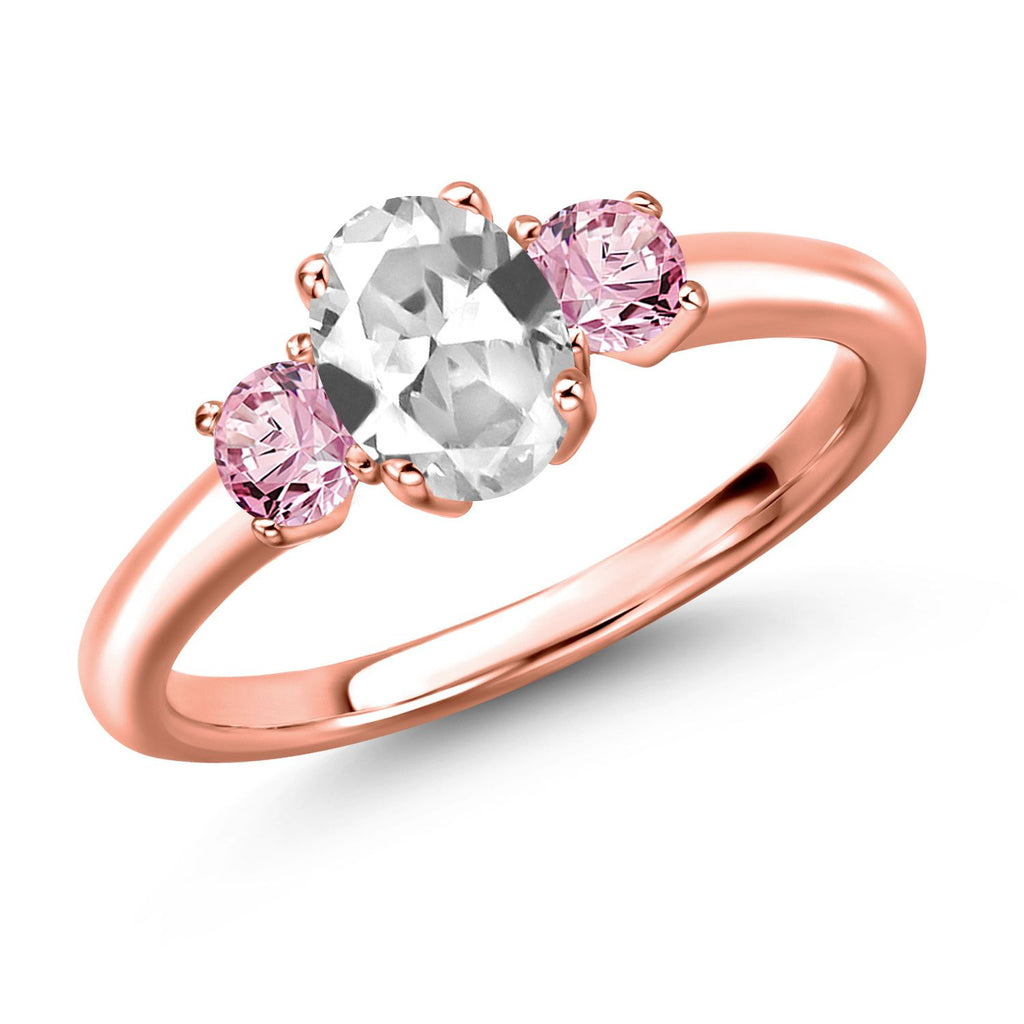 White Created Sapphire - September_5_Ring in 925 Rose Gold Plated Silver