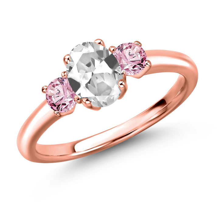 White Created Sapphire - September_5_Ring in 925 Rose Gold Plated Silver