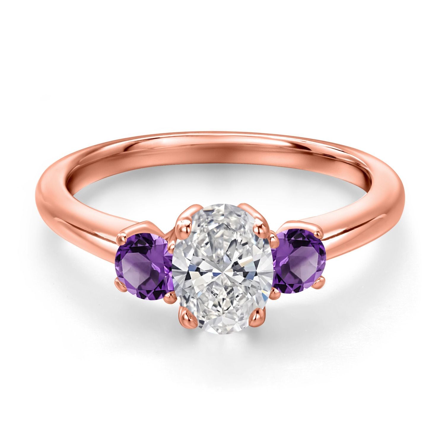 Lab Grown Diamond and Amethyst_5_Ring in 925 Rose Gold Plated Silver