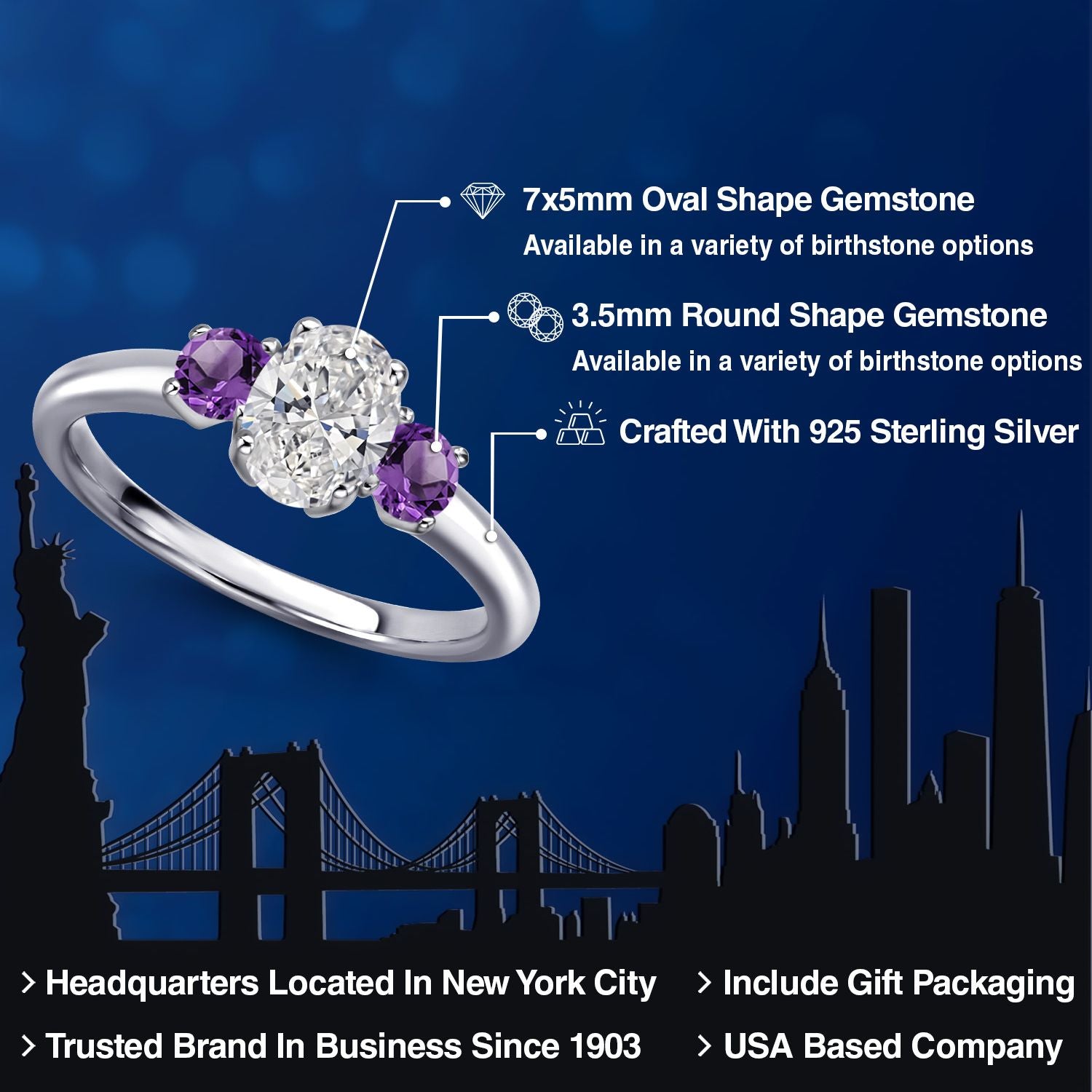 Lab Grown Diamond and Amethyst_5_Ring in 925 Sterling Silver