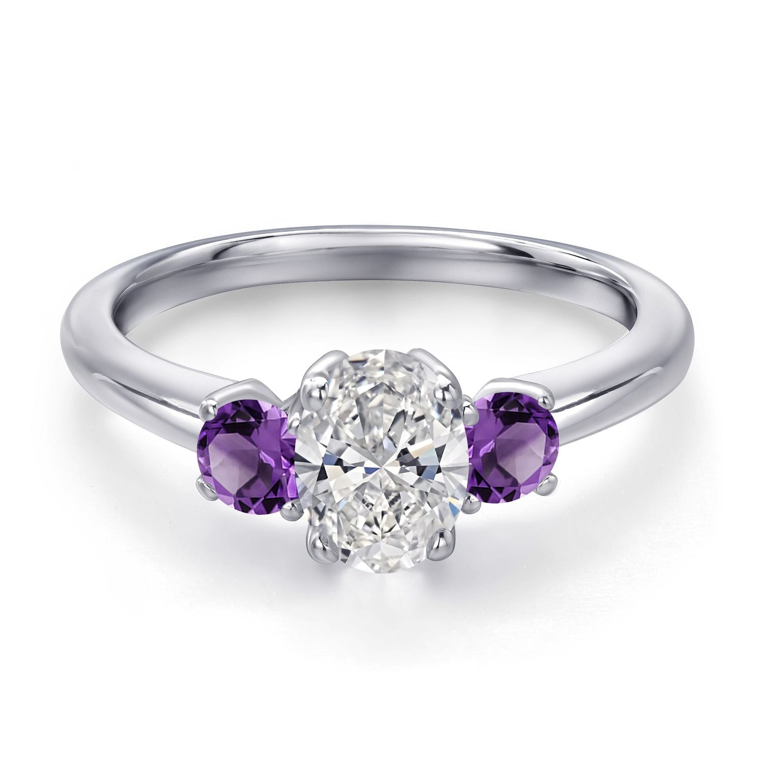 Lab Grown Diamond and Amethyst_5_Ring in 925 Sterling Silver