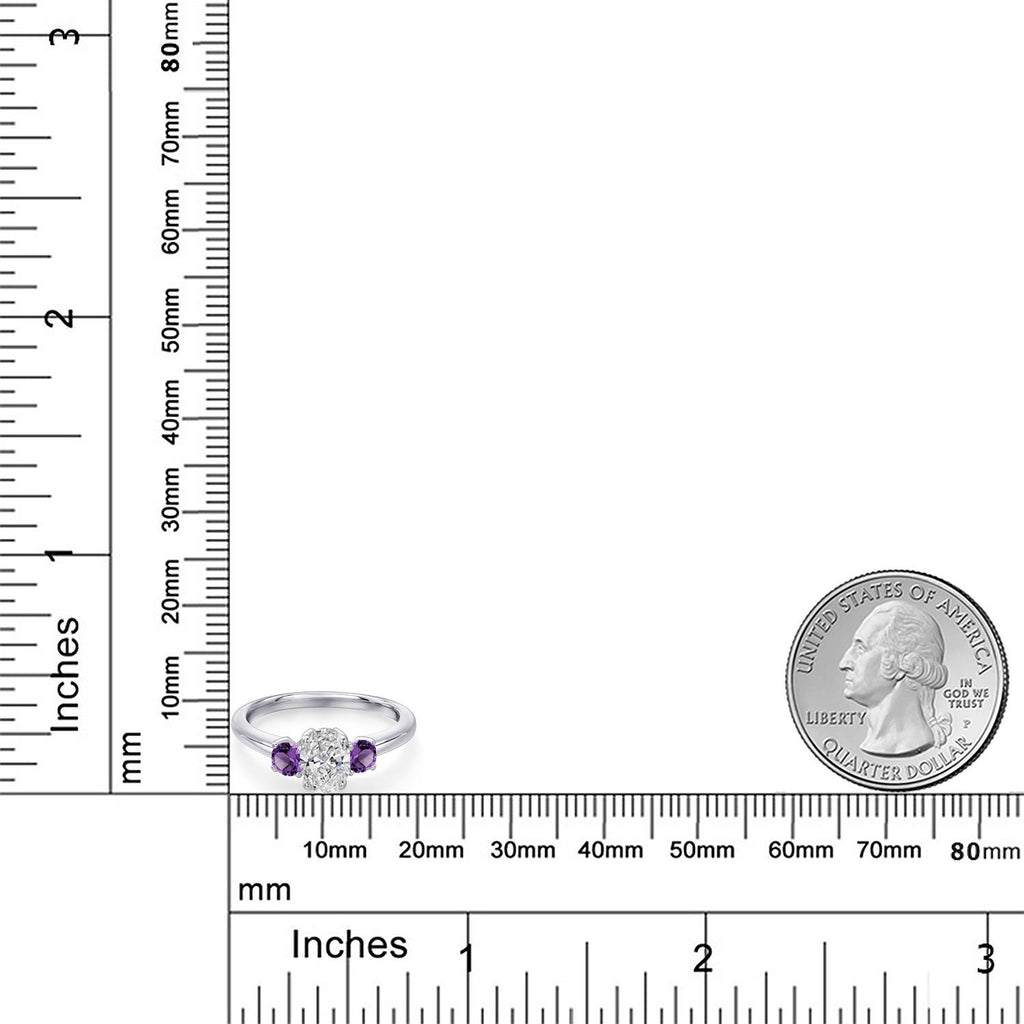 Lab Grown Diamond and Amethyst_5_Ring in 925 Sterling Silver