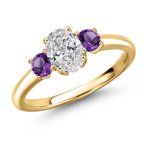 Lab Grown Diamond and Amethyst_5_Ring in 925 Yellow Gold Plated Silver
