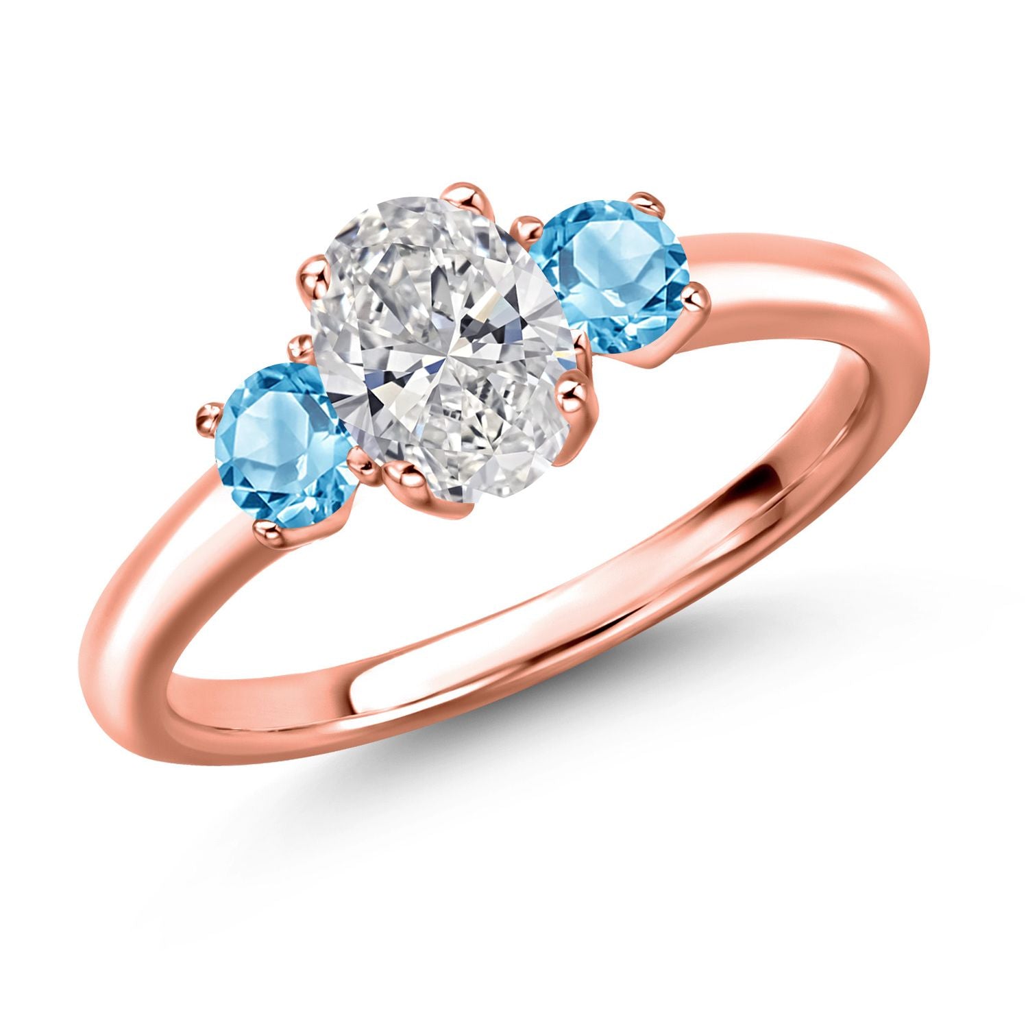 Swiss Blue Topaz - November_6_Ring in 925 Rose Gold Plated Silver