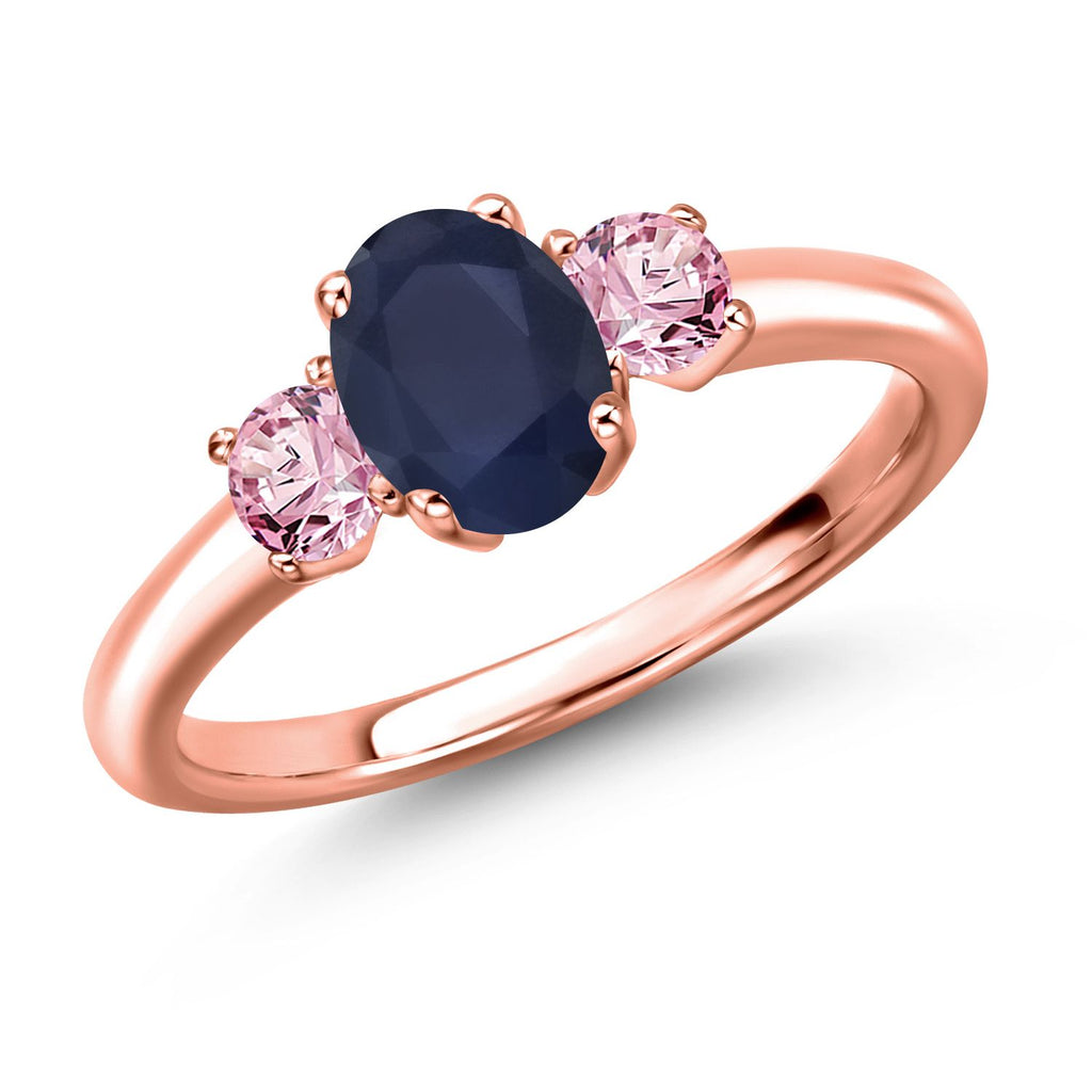 Blue Sapphire - September_8_Ring in 925 Rose Gold Plated Silver