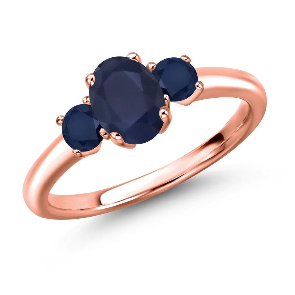 Blue Sapphire - September_8_Ring in 925 Rose Gold Plated Silver
