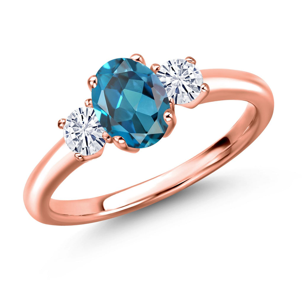 London Blue Topaz - November_7_Ring in 925 Rose Gold Plated Silver