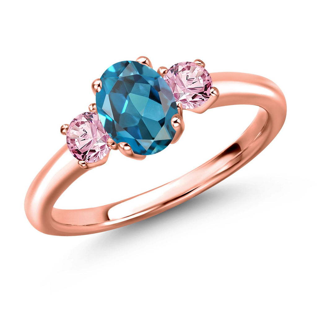 London Blue Topaz - November_9_Ring in 925 Rose Gold Plated Silver