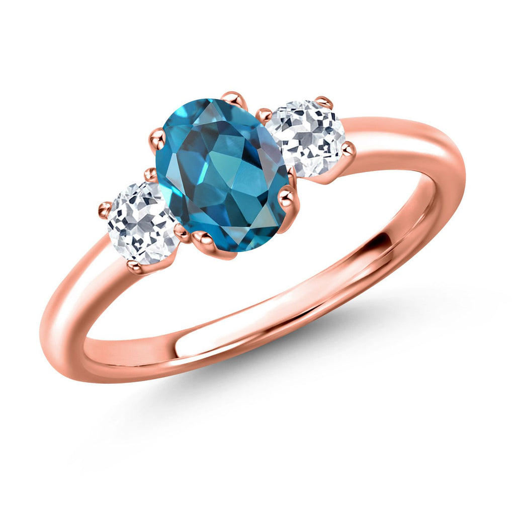 London Blue Topaz - November_9_Ring in 925 Rose Gold Plated Silver
