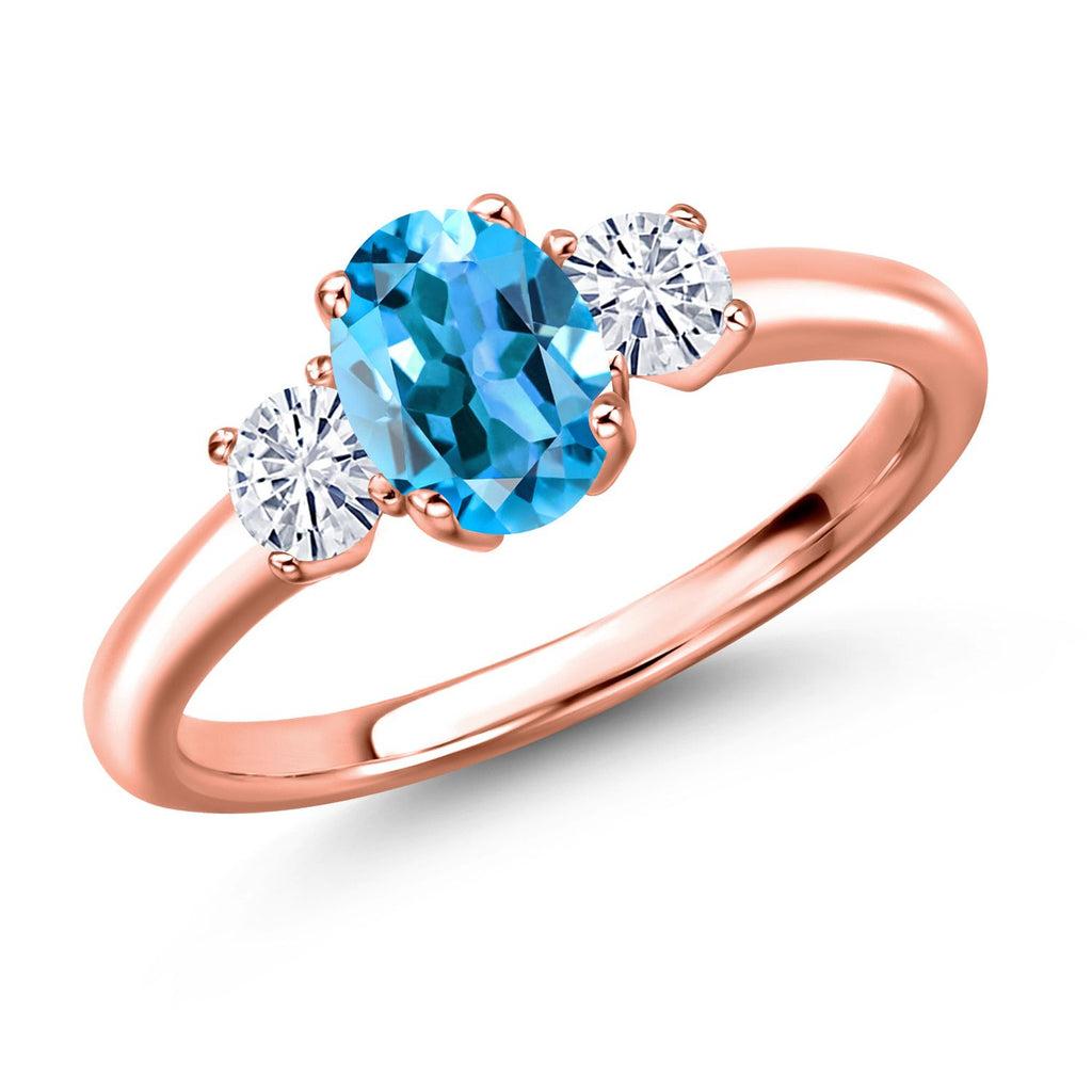 Swiss Blue Topaz - November_5_Ring in 925 Rose Gold Plated Silver