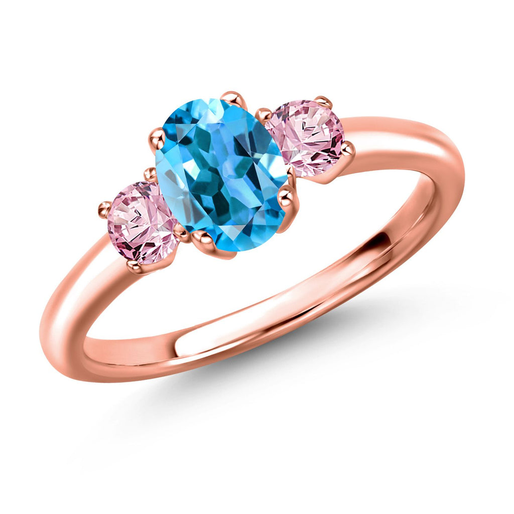 Swiss Blue Topaz - November_9_Ring in 925 Rose Gold Plated Silver