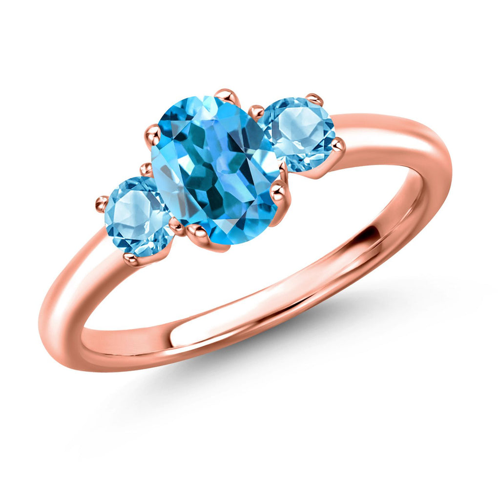 Swiss Blue Topaz - November_8_Ring in 925 Rose Gold Plated Silver
