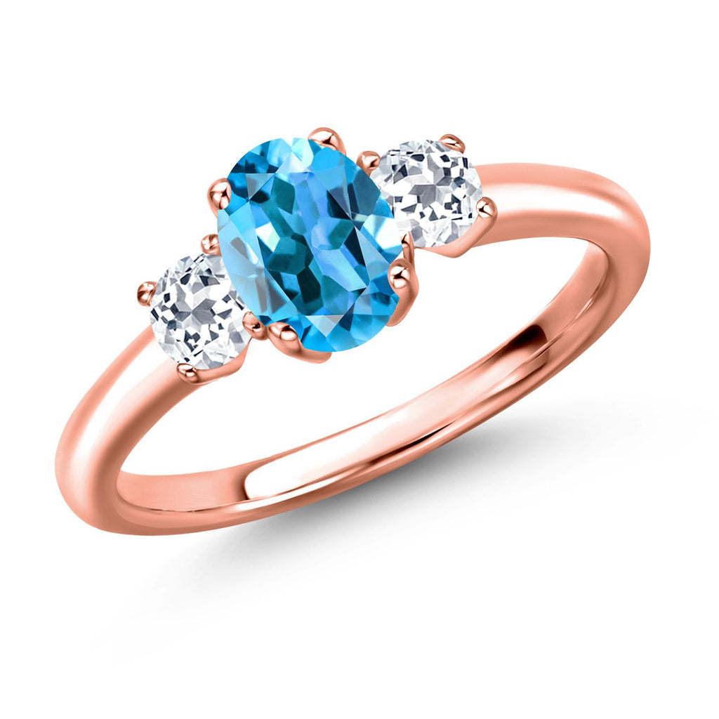 Swiss Blue Topaz - November_7_Ring in 925 Rose Gold Plated Silver