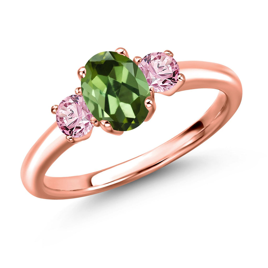 Green Tourmaline - October_9_Ring in 925 Rose Gold Plated Silver