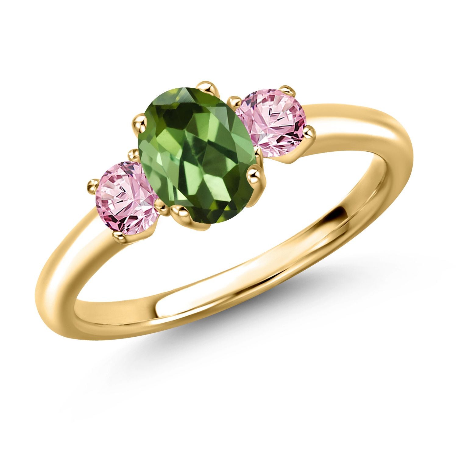 Green Tourmaline - October_8_Ring in 925 Yellow Gold Plated Silver