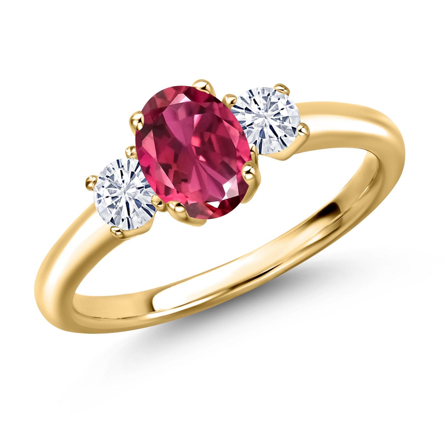 Pink Tourmaline - October_8_Ring in 925 Yellow Gold Plated Silver