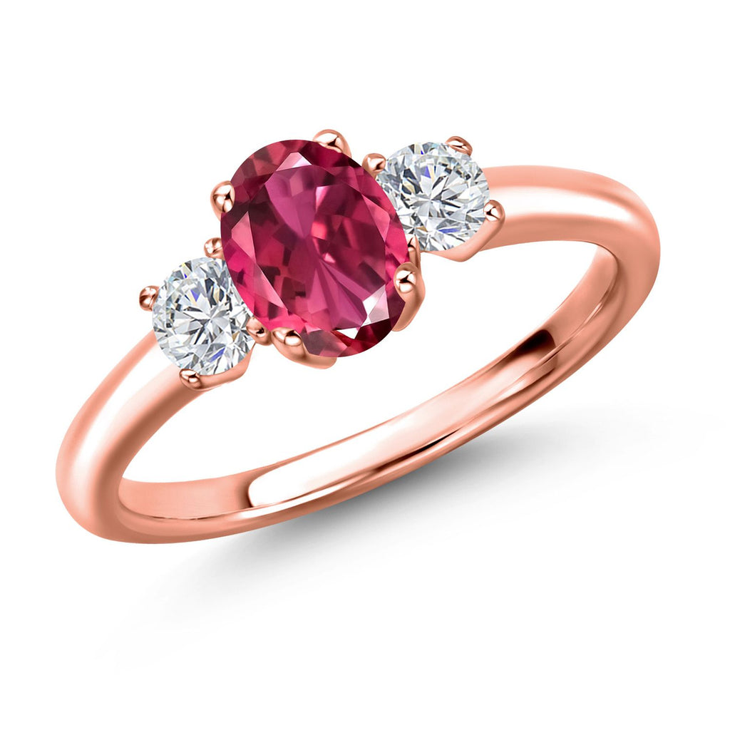 Pink Tourmaline - October_8_Ring in 925 Rose Gold Plated Silver