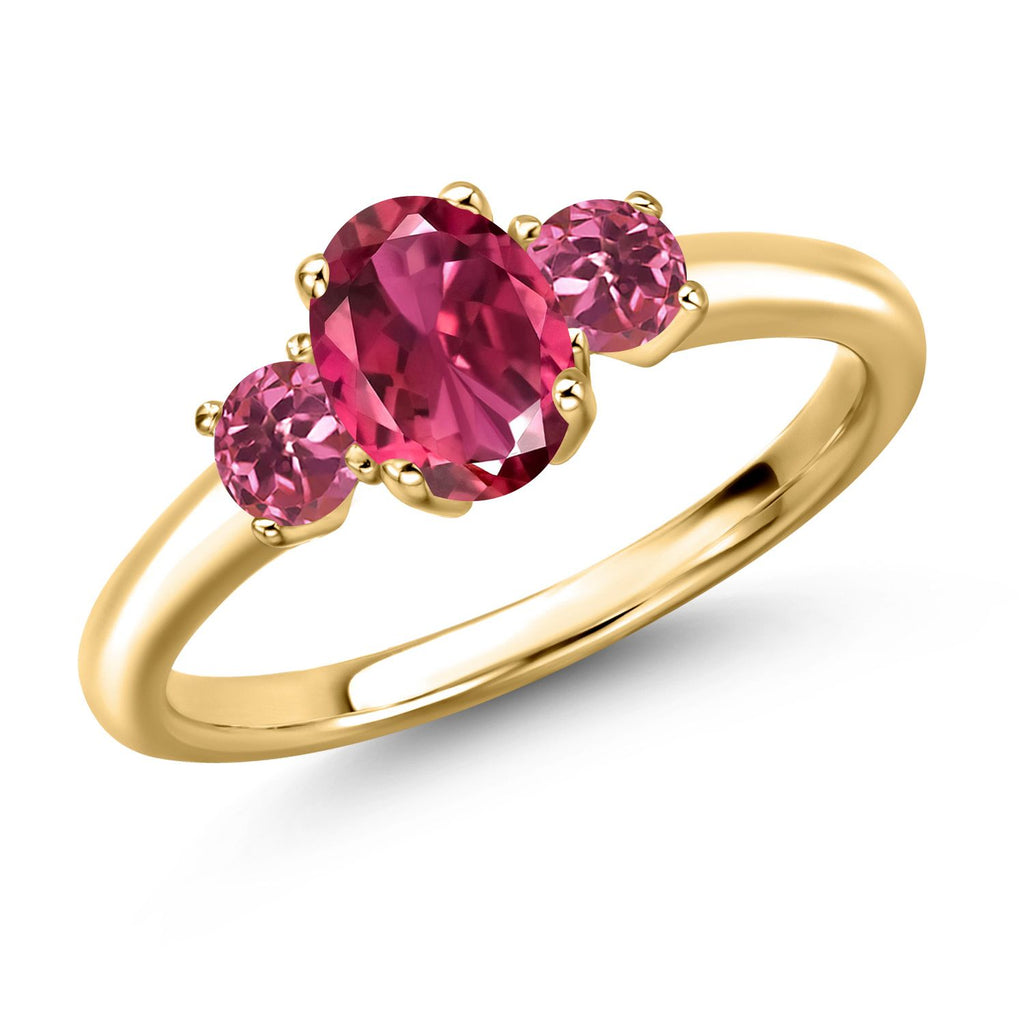 Pink Tourmaline - October_7_Ring in 925 Yellow Gold Plated Silver