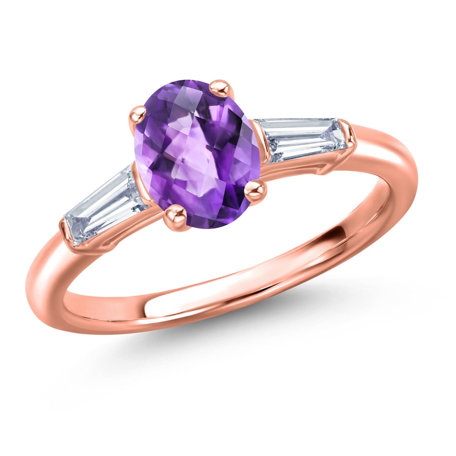 Amethyst-Checkerboard - February_9_Ring in 925 Rose Gold Plated Silver