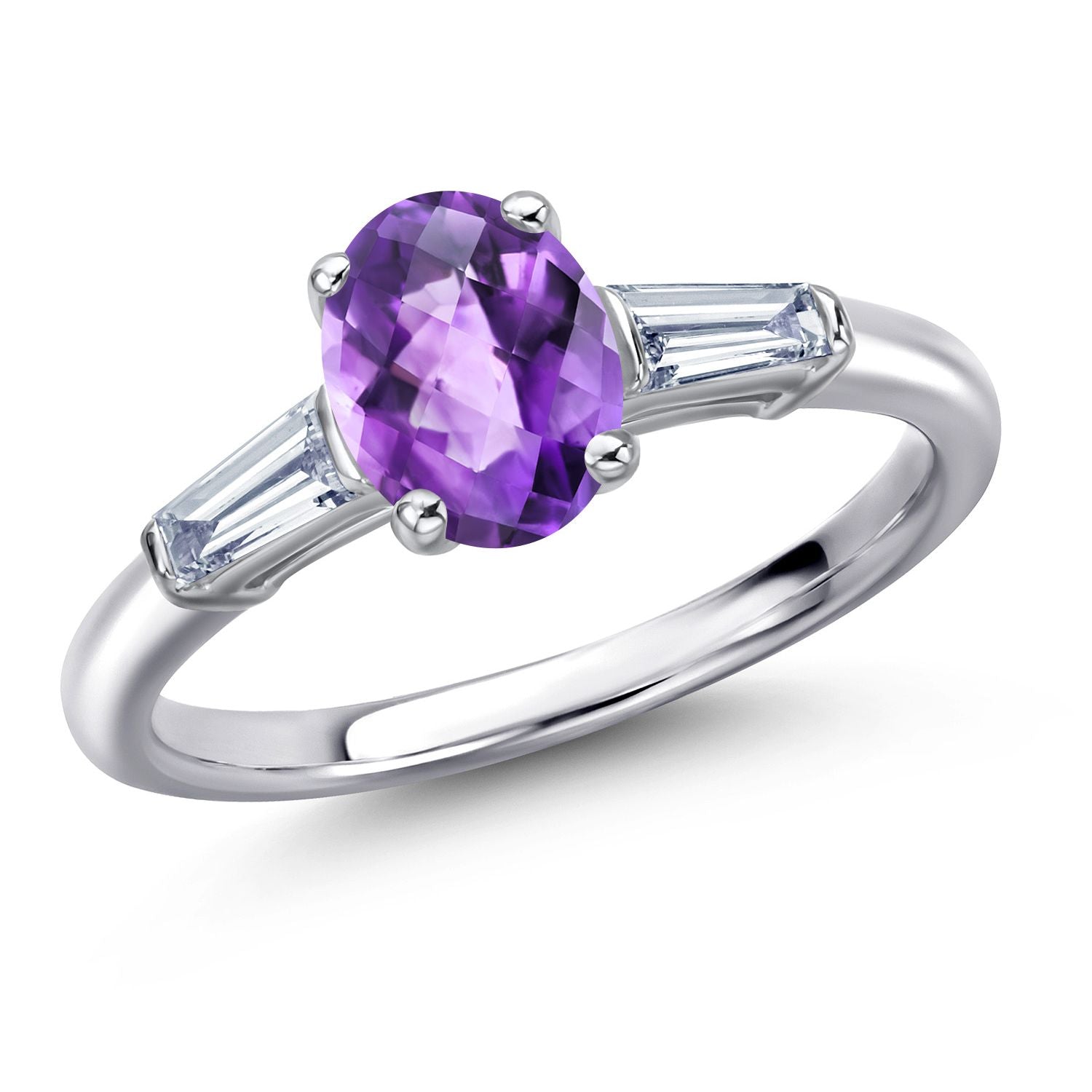 Amethyst-Checkerboard - February_7_Ring in 925 Sterling Silver
