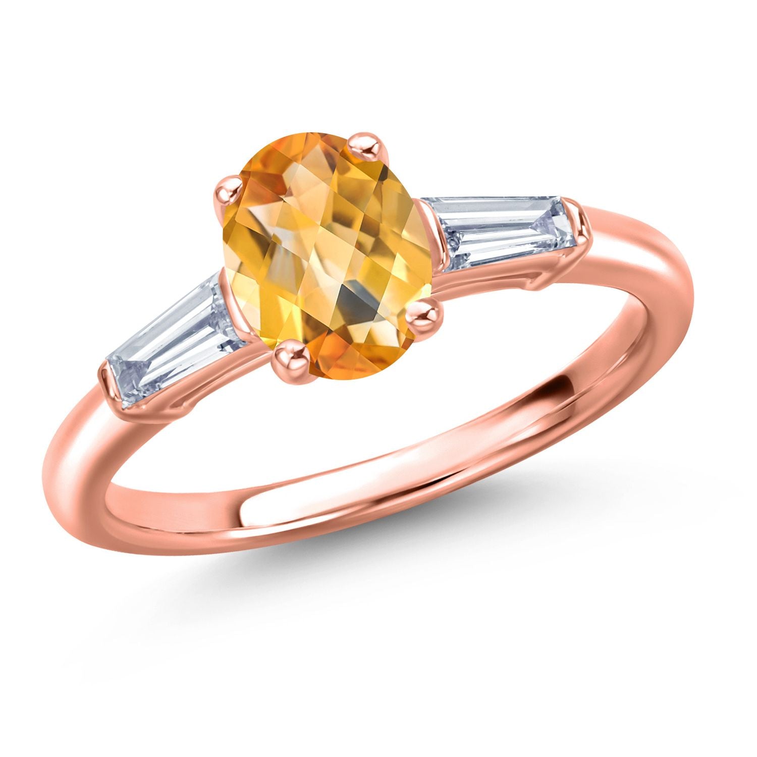 Citrine-Checkerboard - November_6_Ring in 925 Rose Gold Plated Silver