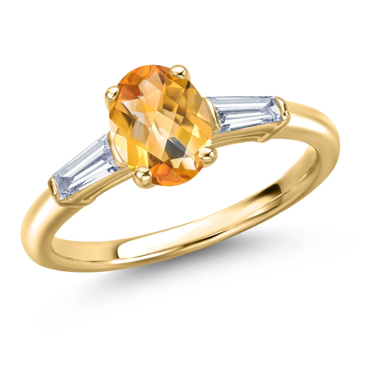 Citrine-Checkerboard - November_5_Ring in 925 Yellow Gold Plated Silver