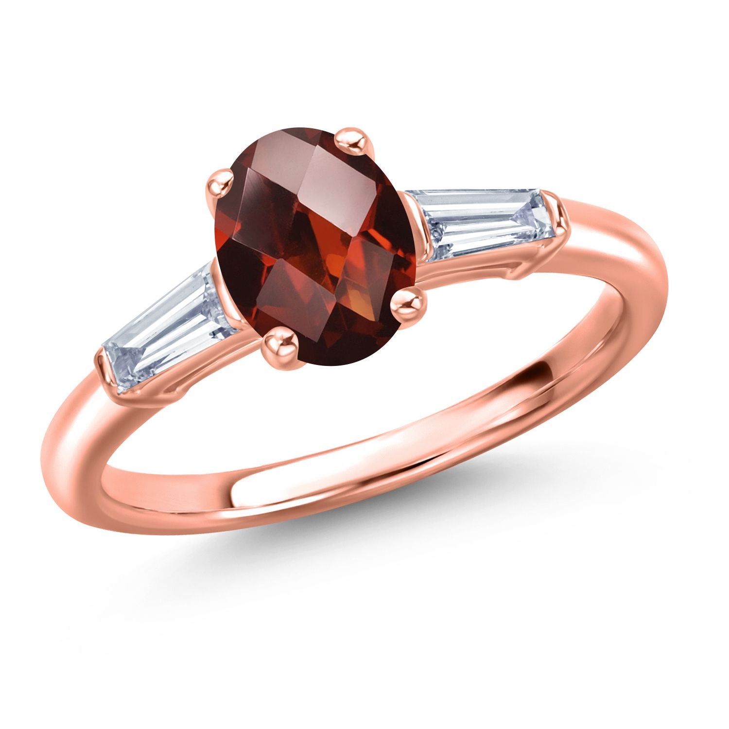 Garnet-Checkerboard - January_5_Ring in 925 Rose Gold Plated Silver