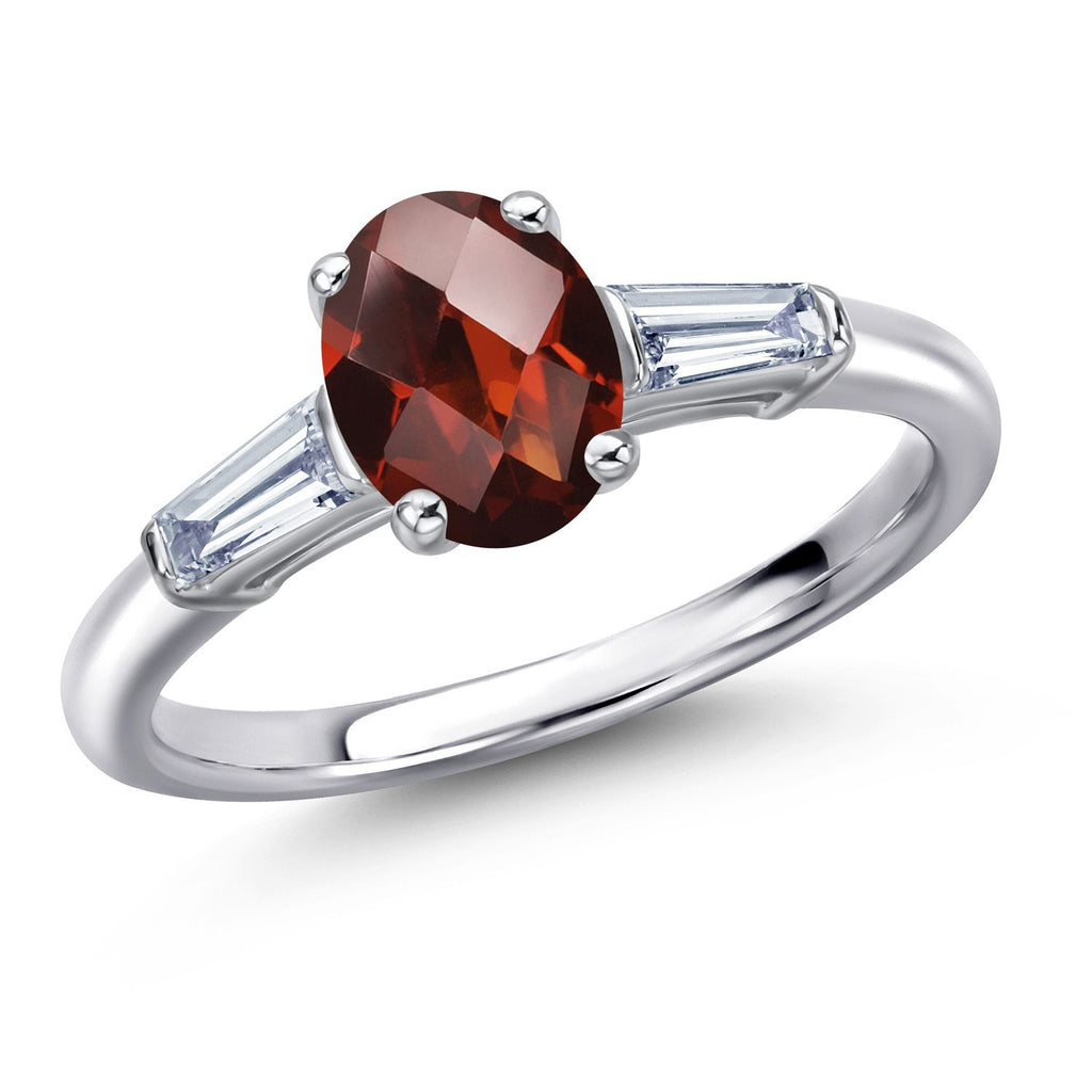 Garnet-Checkerboard - January_7_Ring in 925 Sterling Silver