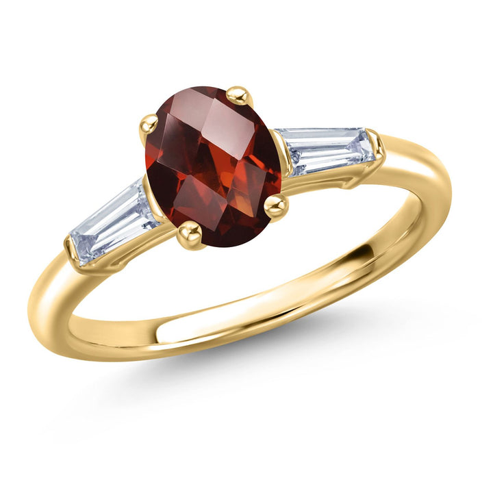Garnet-Checkerboard - January_5_Ring in 925 Yellow Gold Plated Silver