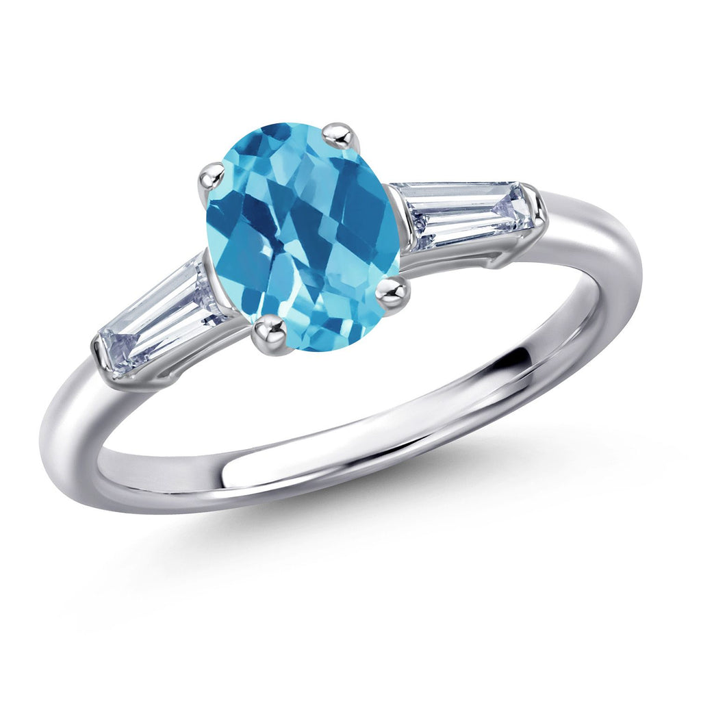 Swiss Blue Topaz-Checkerboard - November_6_Ring in 925 Sterling Silver