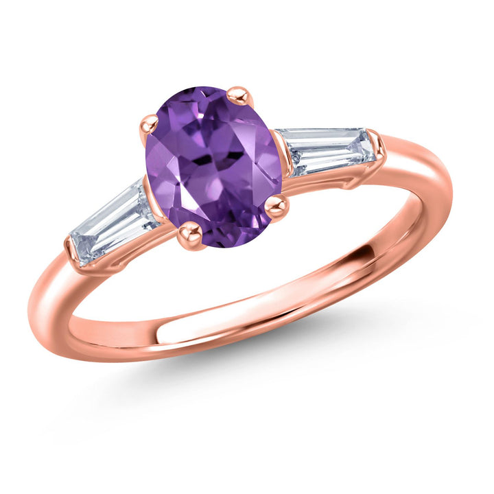 Amethyst and Lab Grown Diamond_5_Ring in 925 Rose Gold Plated Silver