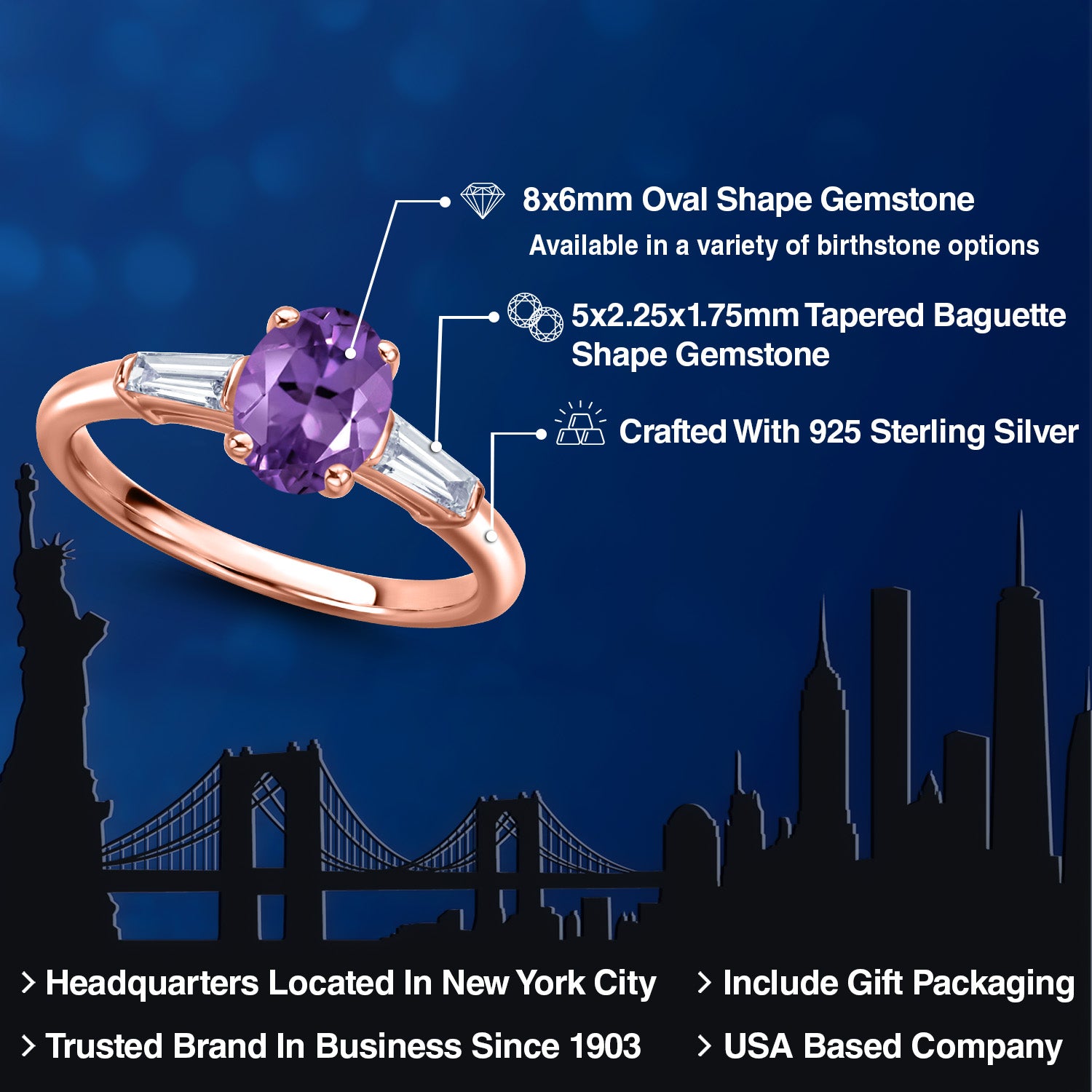 Amethyst and Lab Grown Diamond_5_Ring in 925 Rose Gold Plated Silver