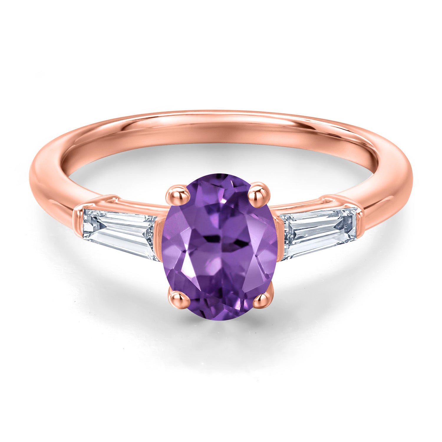 Amethyst and Lab Grown Diamond_5_Ring in 925 Rose Gold Plated Silver