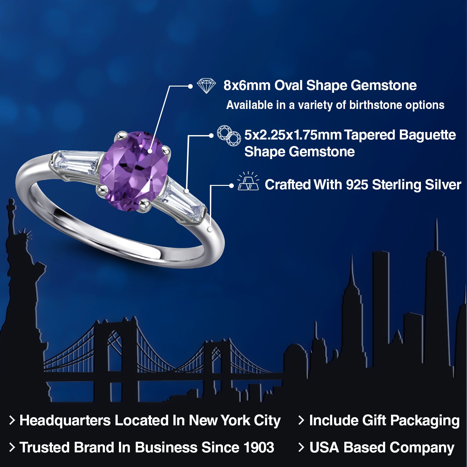 Amethyst and Lab Grown Diamond_6_Ring in 925 Sterling Silver